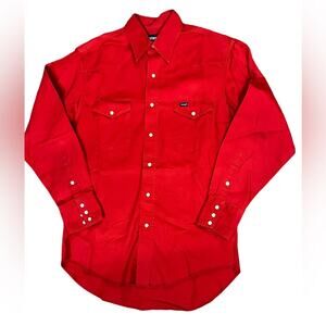 Wrangler Mens 15.5 x 33 Red Twill Long Sleeve Pearl Snap Western Shirt W Pockets